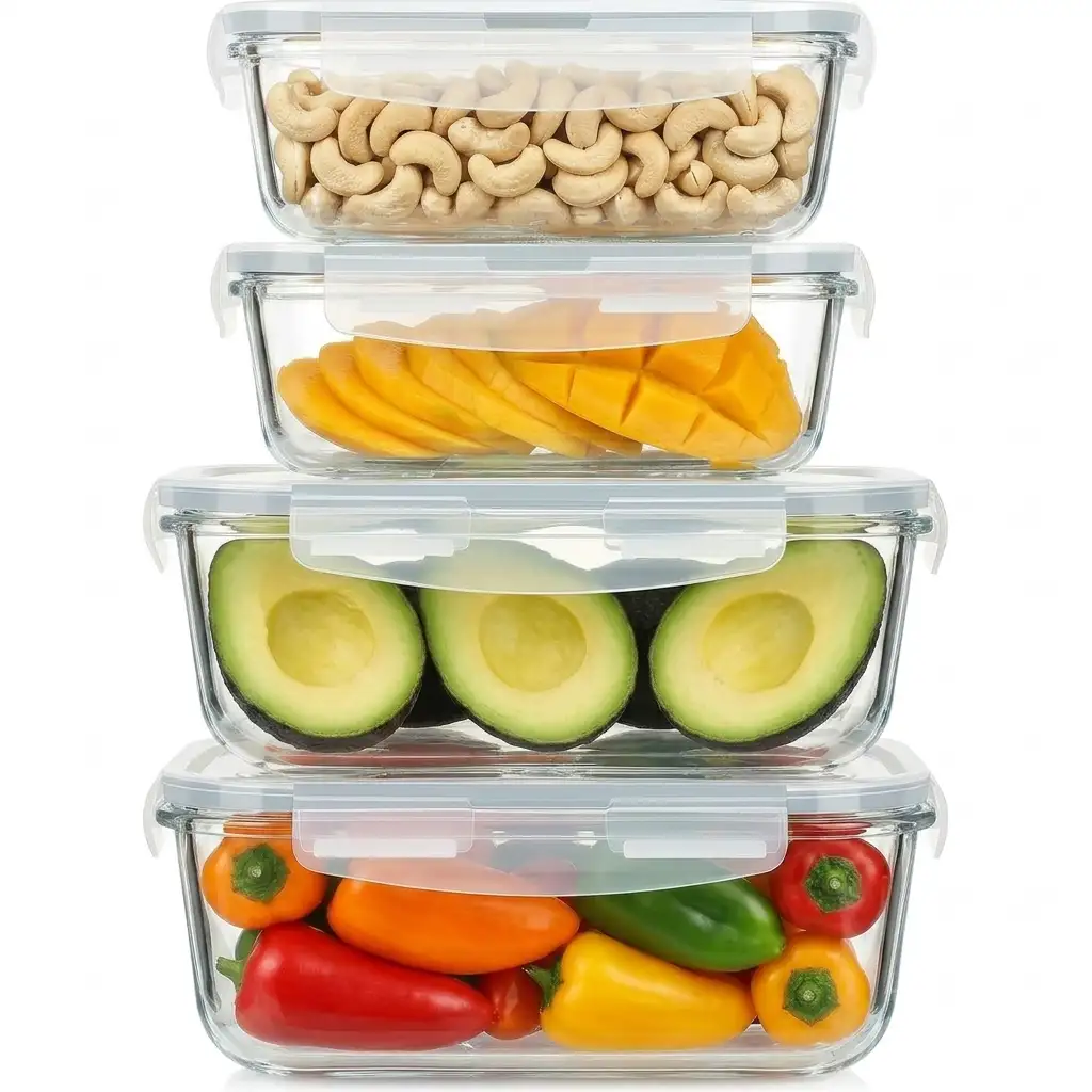 KOMUEE 4-Pack Large Glass Food Storage Containers 63oz and 27oz