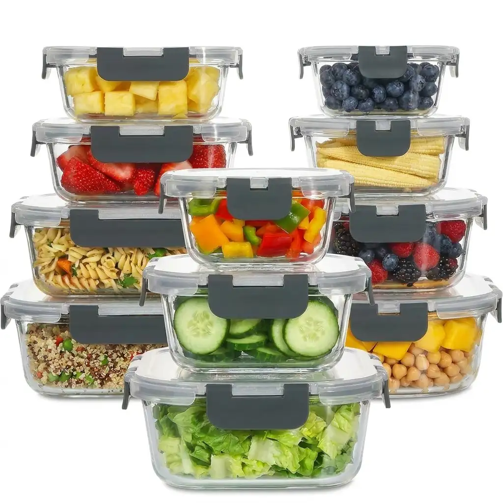 KOMUEE 24-Piece Glass Food Storage Containers Set with multiple sizes
